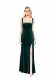 Square Neck Full Length Velvet Bridesmaid Dress / Prom Dress with Side Slit