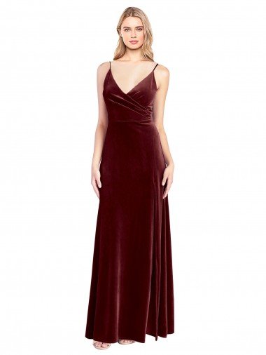 Shop Faux Surplice Neckline Slim A-Line Long Velvet Bridesmaid Dress / Prom Dress London