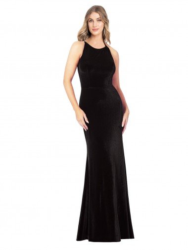 Shop Vintage Velvet High Neck Formal Bridesmaid Dress / Prom Dress with Strappy Back London