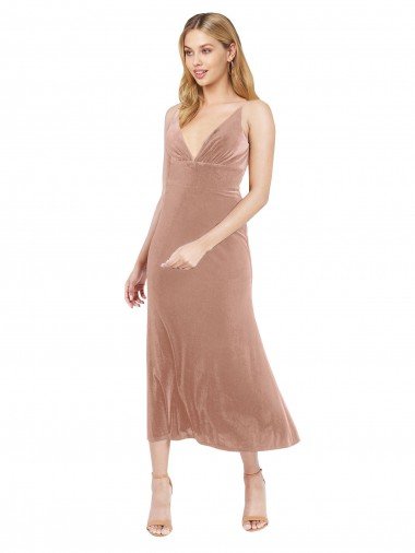 Shop Midi Cocktail Length Short V-Neck Velvet Bridesmaid Dress / Prom Dress with Notched Neckline London