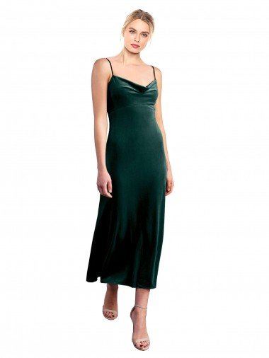 Shop Midi Cocktail Length Cowl Neck Velvet Slip Bridesmaid Dress / Prom Dress London