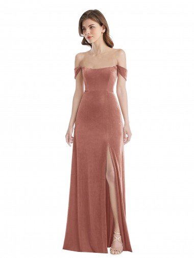 Shop Off the Shoulder Flounce Sleeve Velvet Maxi Bridesmaid Dress / Prom Dress London