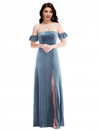 Shop Ruffle Sleeve Off the Shoulder Velvet Maxi Bridesmaid Dress / Prom Dress London