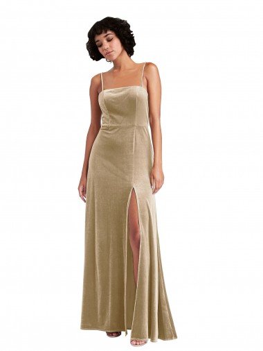 Shop Square Neck Formal Velvet Maxi Bridesmaid Dress / Prom Dress with Front Slit London