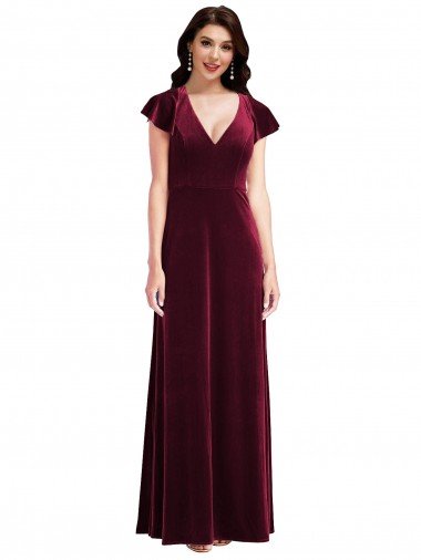 Shop Flutter Sleeve Velvet Maxi Bridesmaid Dress / Prom Dress with Pockets London