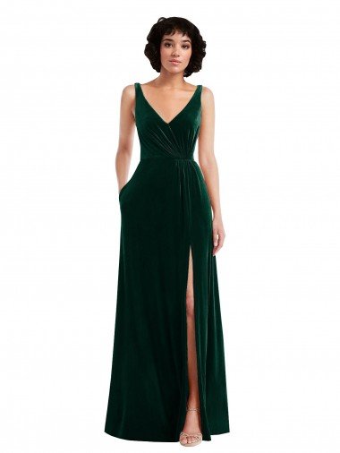 Shop Floor Length Velvet Maxi Bridesmaid Dress / Prom Dress with Shirred Bodice and Front Slit London