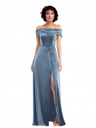 Shop Draped Cuff Off the Shoulder Velvet Maxi Bridesmaid Dress / Prom Dress with Pockets London