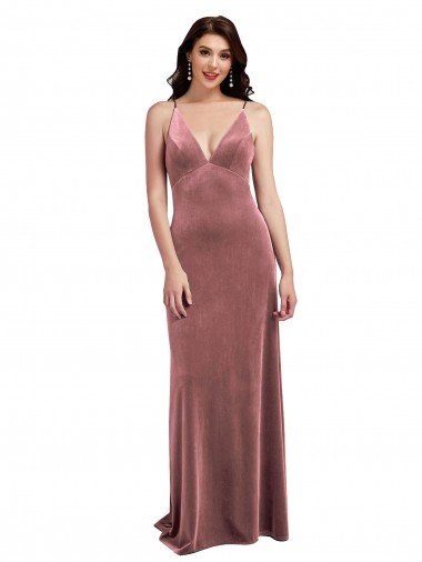 Shop Low Scoop Back Long V-Neck Formal Velvet Slip Bridesmaid Dress / Prom Dress London