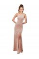One Shoulder Formal Stretch Velvet Bridesmaid Dress / Prom Dress with Front Slit