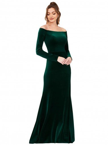 Shop Off the Shoulder Long Sleeves Formal Stretch Velvet Bridesmaid Dress / Prom Dress London