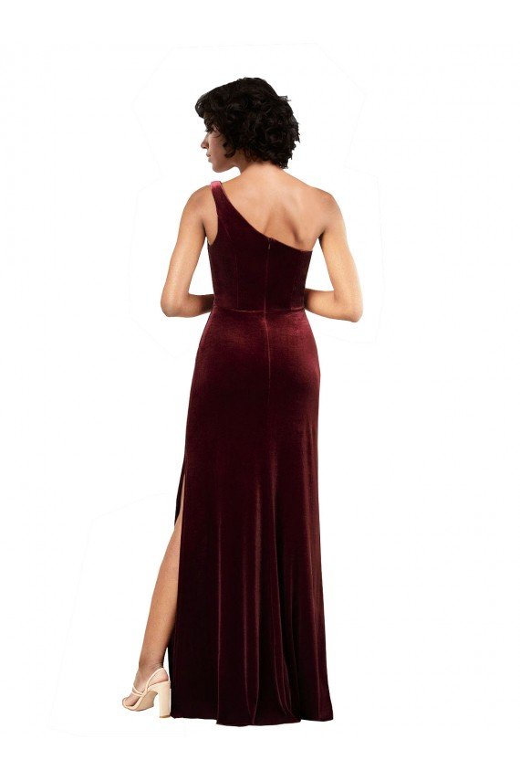 Formal One Shoulder Floor-Length Velvet Bridesmaid Dress / Prom Dress