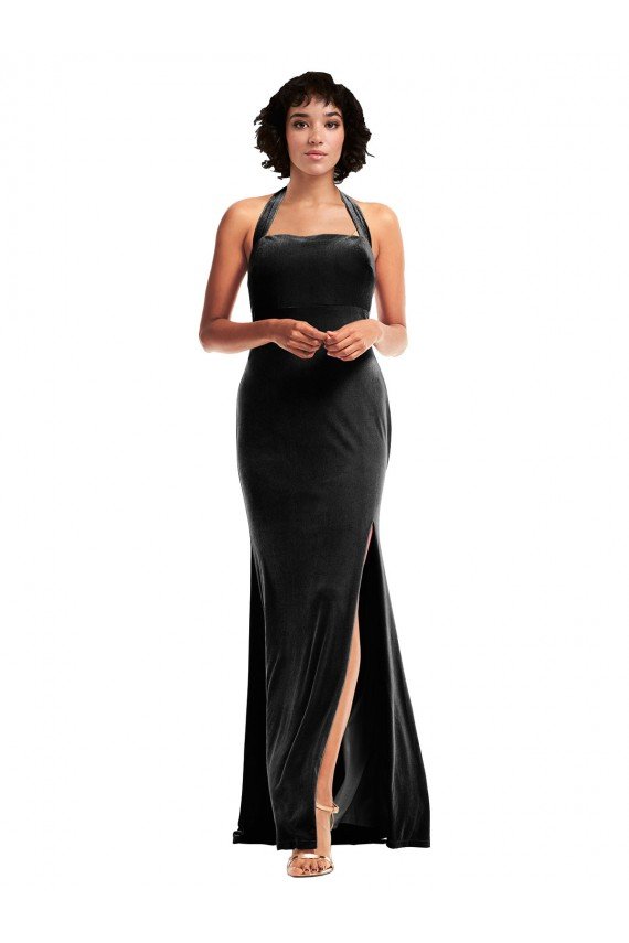 Empire Waist Formal Stretch Velvet Bridesmaid Dress / Prom Dress with Halter Strap