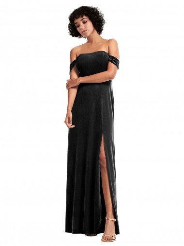 Shop Off the Shoulder Drapped Sleeves Formal Stretch Velvet Bridesmaid Dress / Prom Dress London