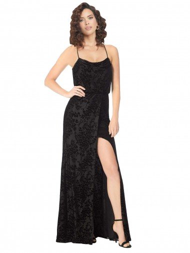 Shop Floral Velvet Cowl Neck Bridesmaid Dress with Skirt Slit London