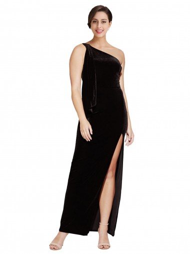 Shop One Shoulder Long Formal Velvet Bridesmaid Dress / Prom Dress with Side Split and Shoulder Tie London