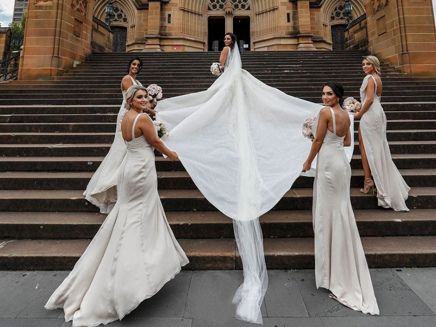 Full Length Luxe Chiffon Long Champagne bridesmaid dresses London with Sexy High Slit and Front Ruffles