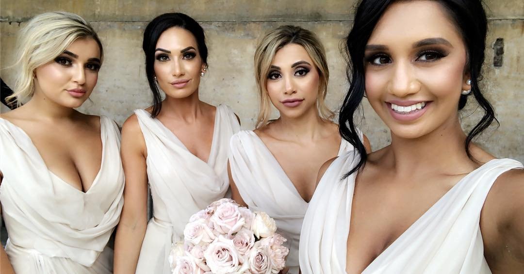 Full Length Luxe Chiffon Long Champagne bridesmaid dresses London with Sexy High Slit and Front Ruffles